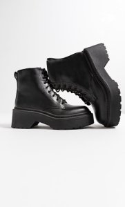 Black Lace-up Ankle Boots With Extra-chunky Soles In Black