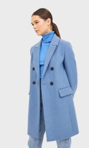 Double-breasted Woolly Fabric Coat In Blue