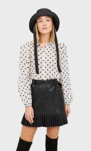 Faux Leather Skirt With Pleated Hem In Black