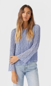 Pleated Blouse With Print In Sky Blue