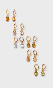 Set Of 6 Mini Hoop Earrings With Rhinestones In Yellow