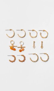 Set Of 6 Pairs Of Natural Earrings In Yellow