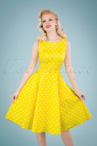 50s Cindy Polkadot Swing Dress in Yellow