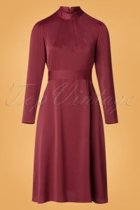 70s High Neck A-Line Dress in Burgundy