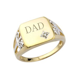 0.1 Carat Round Diamond Men's DAD Ring 14k Solid Yellow Gold