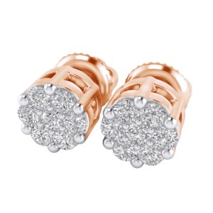 0.25 Cttw Round Cut Diamond Screw Back Stud Cluster Earrings 14k Solid Rose Gold