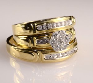 0.30Ctw Round Simulated Diamond 14K Yellow Gold Over Trio His-Her Wedding Ring