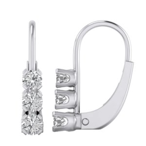 0.42 Ctw Round Cut Diamond Three Stone Lever Back Earrings 10k Real White Gold