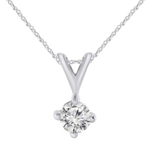 0.43 Ct Round Diamond 10k White Gold Solitaire Pendant With 18 Chain For Womens