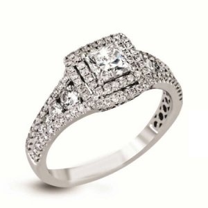 1.31ct Round & Princess Cut Sim Diamond 14k White Gold Finish Halo Women's Ring