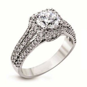 1.32ct Round Cut Sim Diamond 14k White Gold Finish Solitaire With Accents Ring