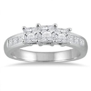 1.50 Carat Princess Cut Diamond Three Stone Engagement Ring .925 Sterling Silver
