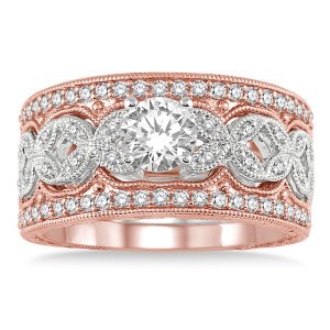 1.50 Carat Trio Bridal Set Engagement Ring Round Sim Diamond 14K Rose Gold Fn