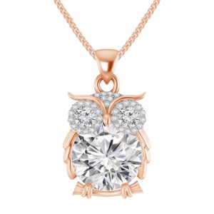 1.52 Ct Diamond Fashion 14K Rose Gold Finish Owl Pendant W/18 Chain