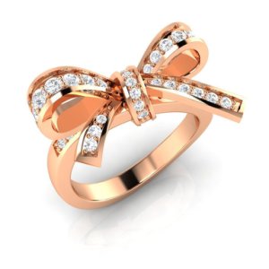 14K Rose Gold Finish Round Shape Simulated Shape knot Engagement Ring