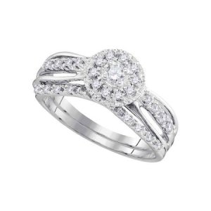 14k White Gold Finish Round Cut Sim Diamond Engagement/Wedding Bridal Ring Set