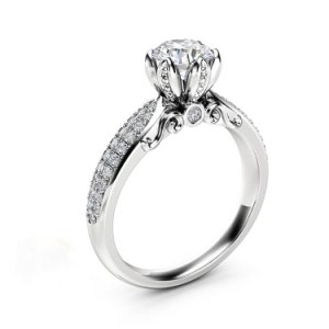 14K White Gold Finish Simulated Diamond Soiltiare With Accents Engagement Ring