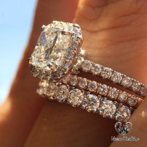 14k White Gold Over 1.75CT Round Diamond Trio Ring Set Engagement Wedding Band