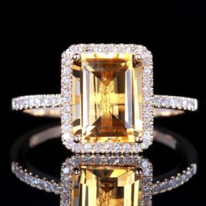 14K White Gold Over Citrine & Simulated Diamond Women's Engagement Ring