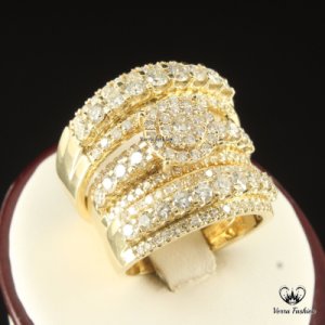 14K Yellow Gold Diamond Engagement Bridal Wedding Band His and Her Trio Ring Set