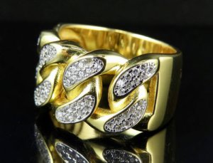 14K Yellow Gold Over 0.50Ctw Round Simulated Diamond Engagement Mens Ring