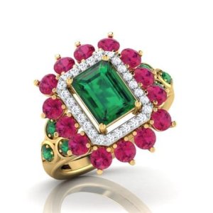 14K Yellow Gold Plated Multi Color Multigamge Stone Cocktail Enagagement Ring