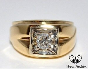 Vorra Fashion - 14k yellow gold plated vvs1 diamond solitaire men’s wedding band ring 2.00 carat