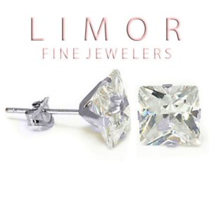 Limor - 2.00 carat 14k white gold white sapphire princess cut stud earrings