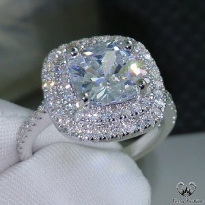 2.00 Carat Cushion Cut Halo Pave Diamond Engagement Ring In 14K White Gold Over