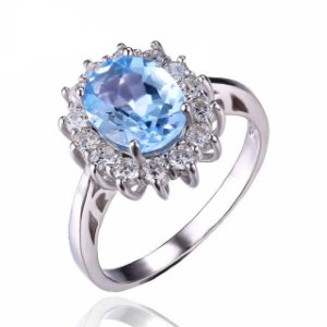 2.3ct Natural Blue Wedding Engagement Rings Sterling Silver Rings For Women