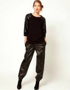 Famous Catalog - 2017 classic pu relaxed waist women long pants fashion imitation leather pants