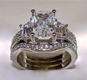 3.10Ct Radiant Cut Engagement Ring with 2 Matching Wedding Bands 14K Solid Gold