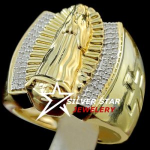 40Cttw Round Genuine Diamond 10k Yellow Gold Mens Mother Mary Cross Pink Ring