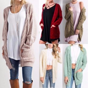 5 Color Women's Fashion Solid Long Sleeve Winter Warm Hot Sale Knitted Cardigan