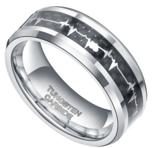 8MM Mens Tungsten Wedding Ring Band; Heart Beat, Forever Love, Sizes 7-14