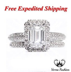 925 Silver 10k White Gold Over Diamond Rectangular Shape Bridal Wedding Ring Set