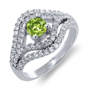 925 Silver Engagement Ring 1 Ct Round Cut Peridot & Diamond 10k White Gold Fn