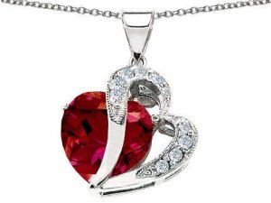 925 sterling silver pendant Double Heart ruby w 925 SS chain STUNNING!