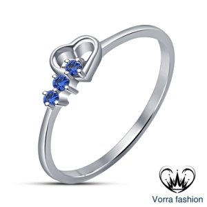 925 Sterling Silver White Gold Plated Blue Sapphire Heart Shape Engagement Ring