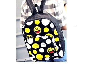 Adult Smile Emoji Backpack Funny Emoticon School Shoulder Bag BlackTravel Gifts