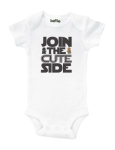 Baffle Join The Cute Side White Cotton Onesie, Black Text - Star Wars Cloth...