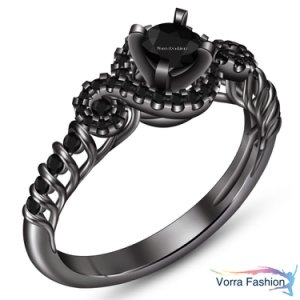 Black Gold Finish Pure Sterling Silver Round Cut Diamond Women's Engagement Ring