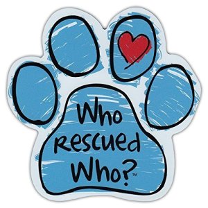 Blue Scribble Dog Paw Shaped Car Magnet - Who Rescued Who? - Magnetic Bumper Sti