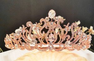 Bridal Rose Gold Plated Tiara Austrian Crystals T-016-C