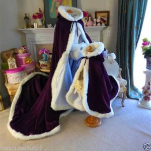 Bridal Winter Wedding Cloak Cape Hooded with Fur Trim Long Flower Girl Cloak