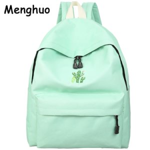 Cactus Embroidery Simple Canvas Backpack Students School Bag Women Girl Rucksack