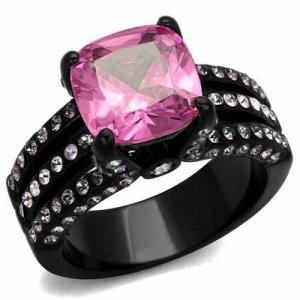 Cushion Amethyst & Simulated Diamond 14K Black Gold Over Halo Wedding Ring