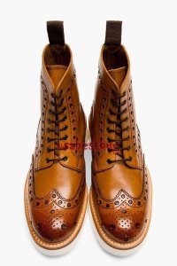 Custom Handmade Men Brogue Style Tan Real Leather Ankle Boots, Leather boots