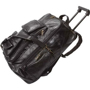 Dancing Stone Black 19'' Leather Rolling Trolley Backpack Wheeled Cart Carry Tra