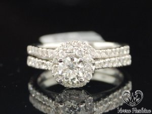Diamond Engagement Bridal Ring Wedding Band Set 14K White Gold Plated 925 Silver